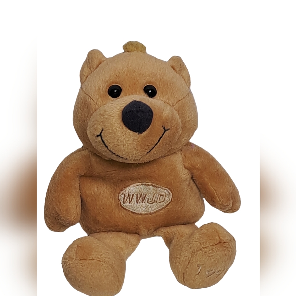 Vintage WWJD What Would Jesus Do Honey Colored Bear Stuff Plush Animal T…
